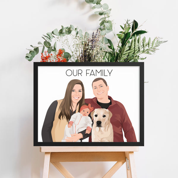 Personalized Christmas Gift for Mom From Daughter/son, Mother Birthday Gift,  Custom Family Portrait Illustration, Back View Family Portrait 