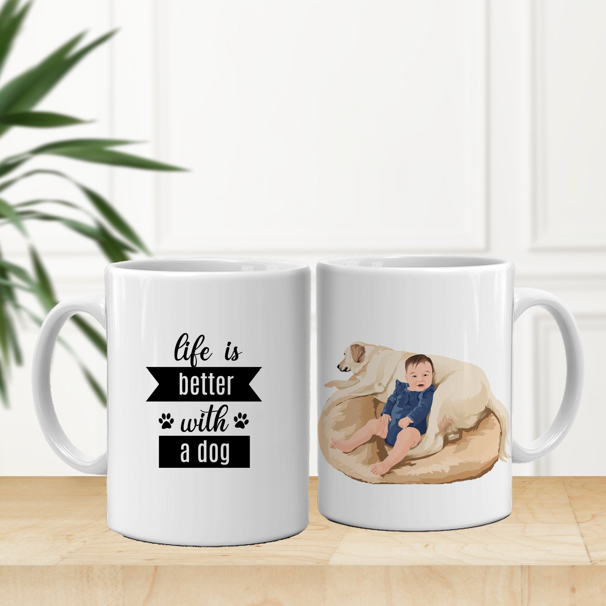 Custom Coffee Dog Mugs - Couple and Dog - Life is Better With A Dog